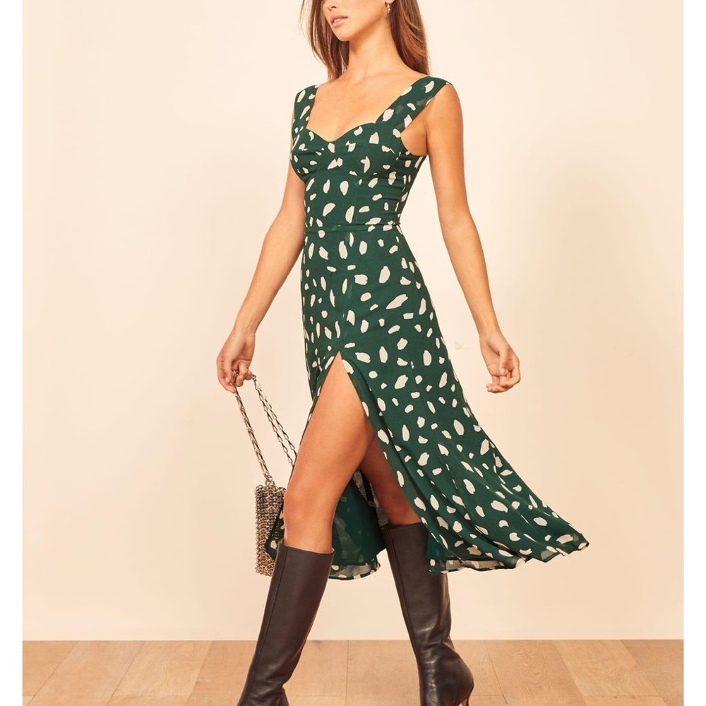 Reformation Fulton Dress Slit Midi Dress green